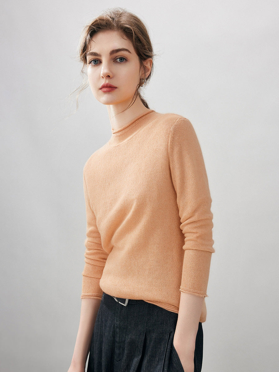 100% Cashmere Round Neck Knit Sweater