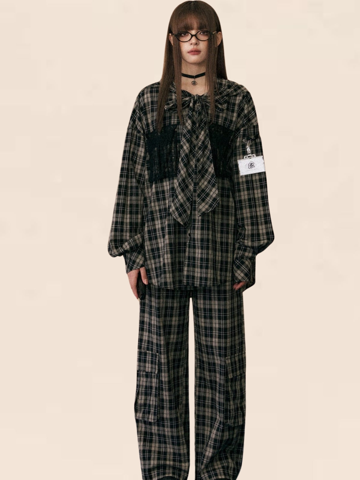 Plaid Bow Tie Two-piece Set-up