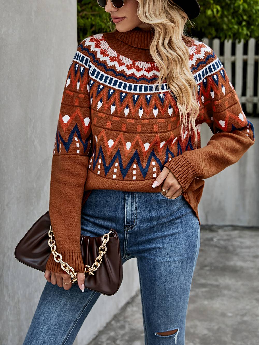 Striped Color Block Turtleneck Sweater