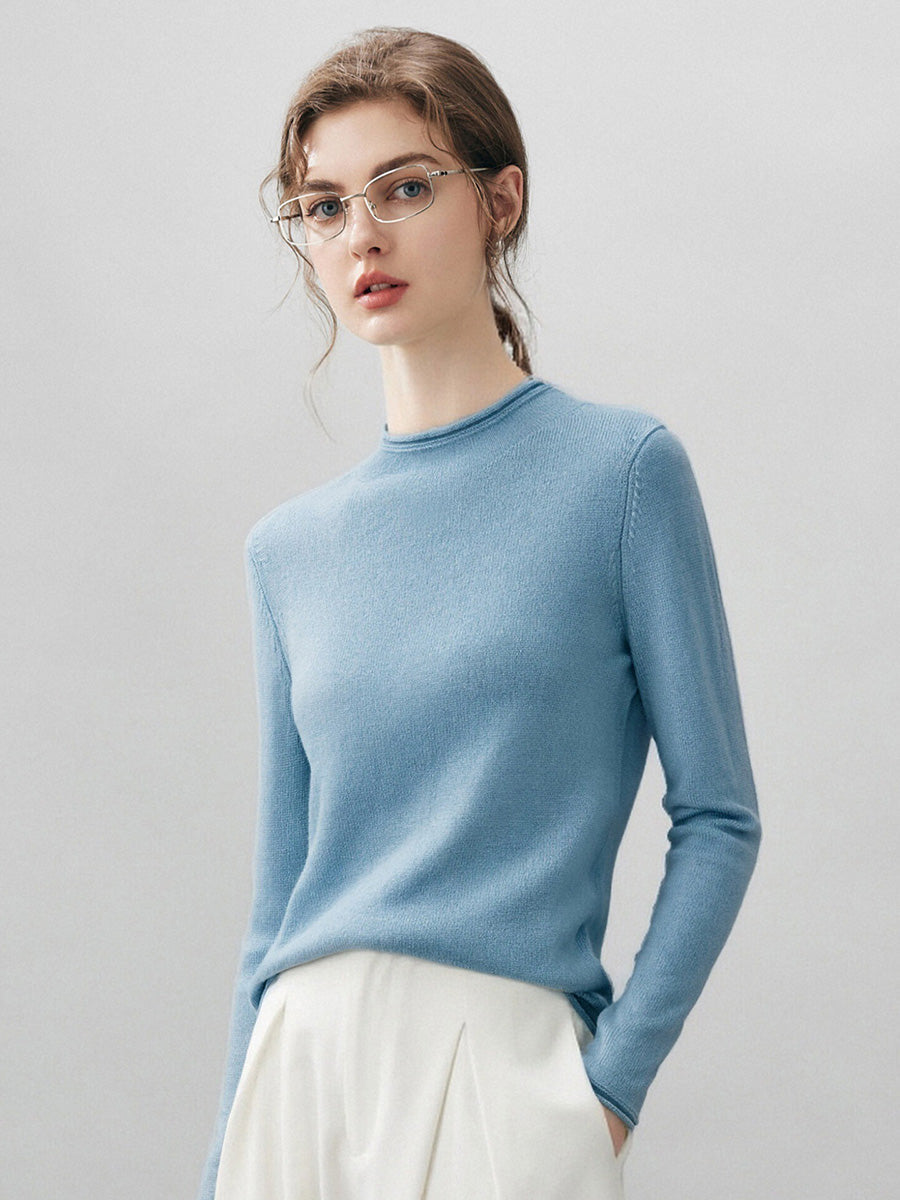 100% Cashmere Round Neck Knit Sweater