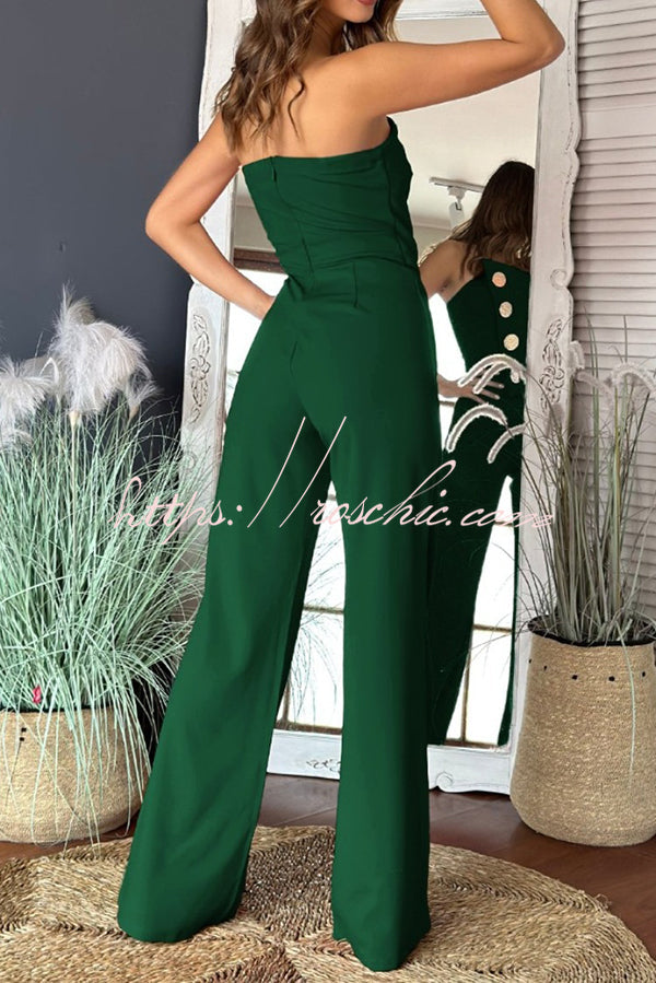 Color Tube Top Gold Button Embellished Bootcut Jumpsuit