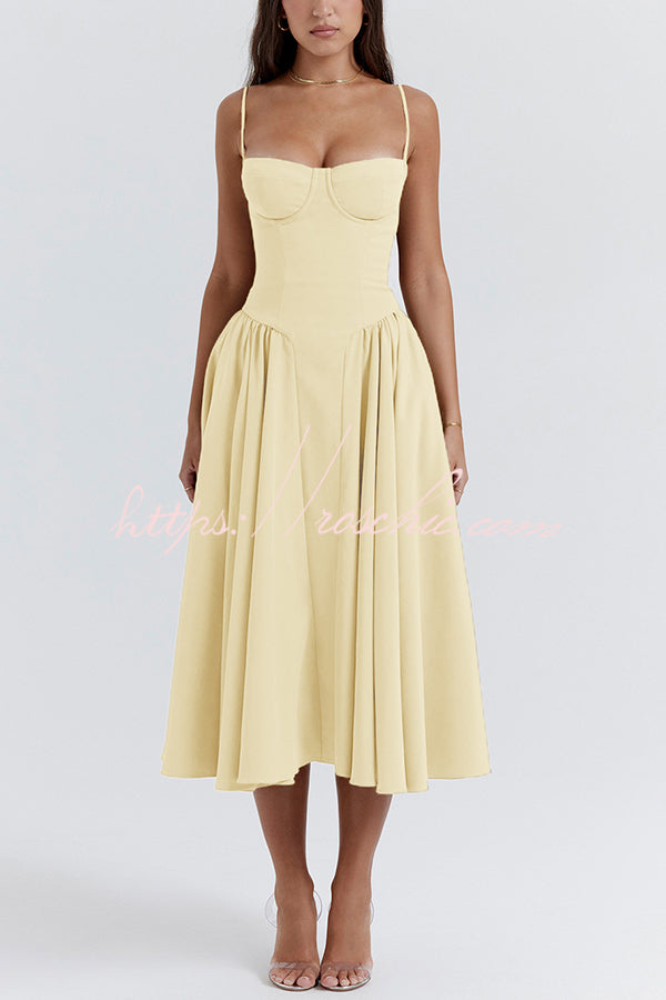 Color Slim Fit Suspender Pocket Midi Dress