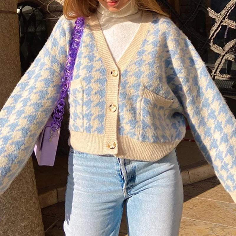 New ’s Sweaters Cardigan Y2k Tops Pink Knitted Embroidery V Neck Jumper Young Girl Spring