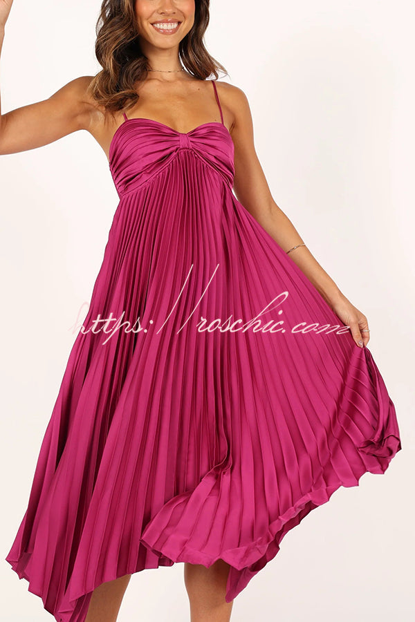 Color Suspender Pleated Irregular Midi Dress