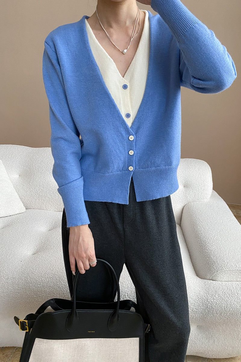 Two-tone V-neck Cardigan
