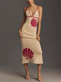 Knitted Suspender Halterneck V-neck Backless Midi Dress