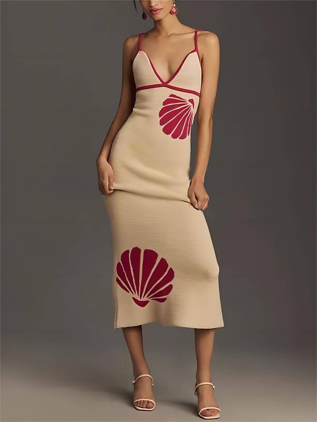 Knitted Suspender Halterneck V-neck Backless Midi Dress