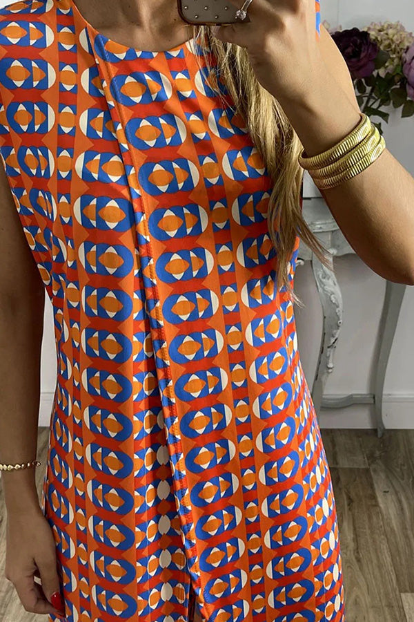 Retro Print Split Top Two-piece Set