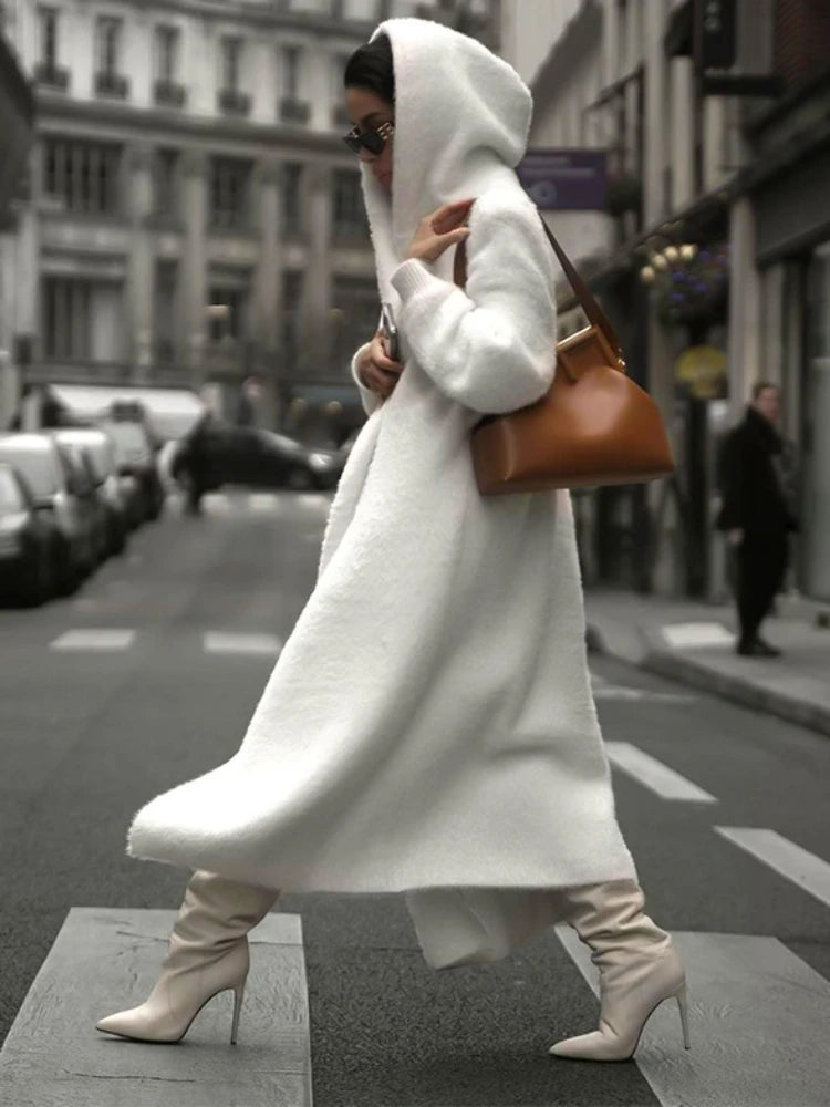Loose Trench Coat for Lace Up Hooded Wrap Coats ’s Street Winter Warm Coat Femme New