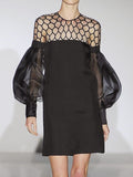 Long Sleeves Loose Hollow Color Split-joint Round-neck Mini Dresses