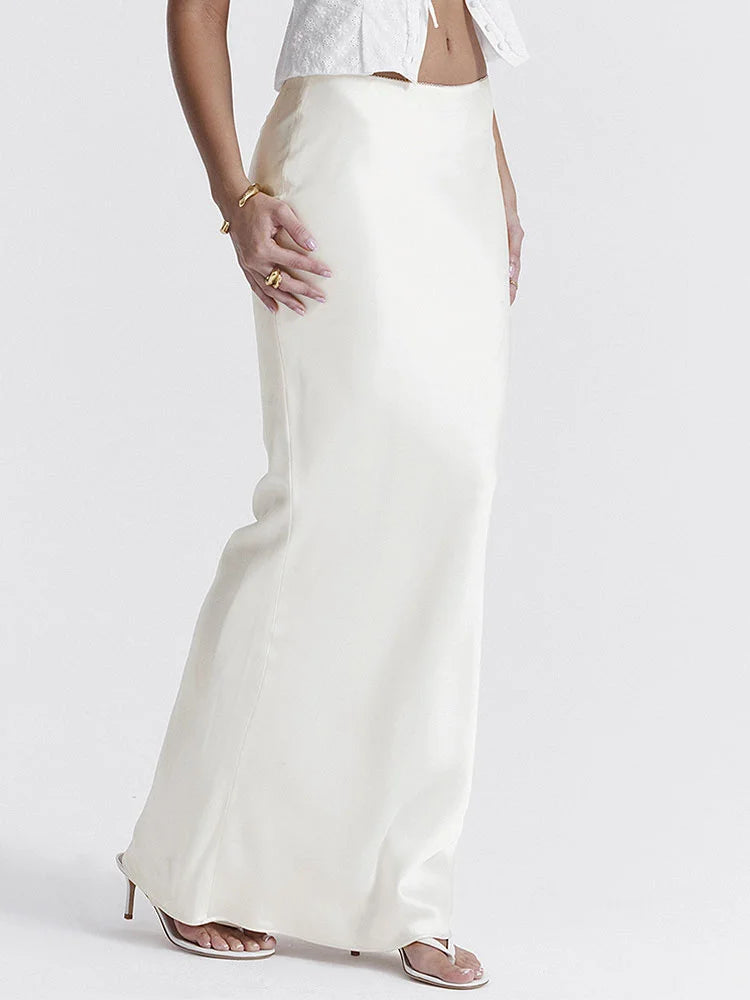 Long Skirt Patchwork for Slim Party Gown Skirt Summer New High Waist Outfits White Y2k Skirt