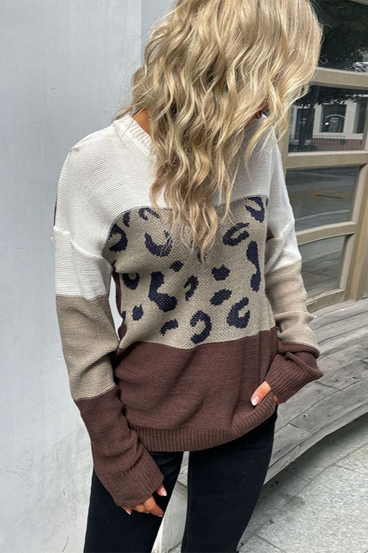 Leopard Contrast Sleeve Sweater