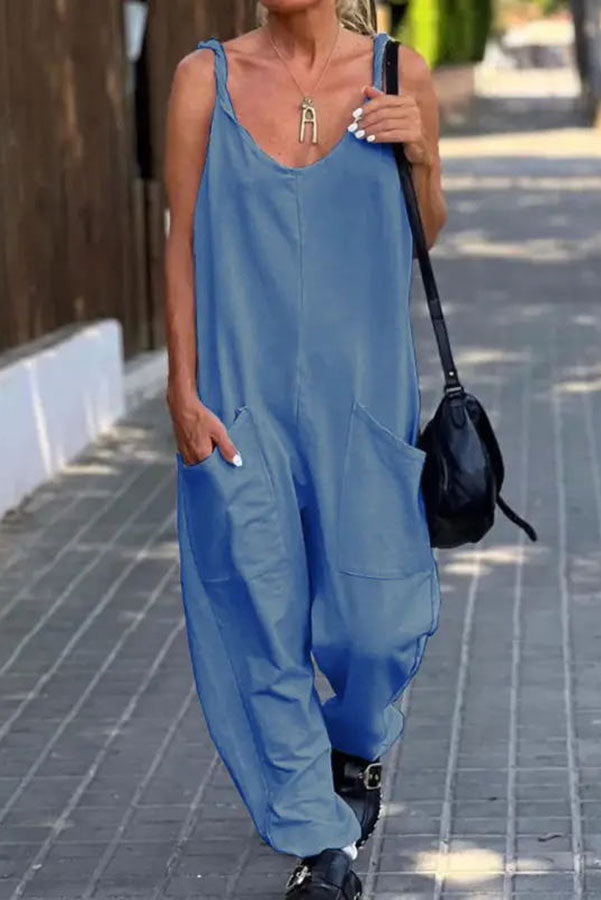 Relaxing Bay Color Pocketed Beach Jumpsuit