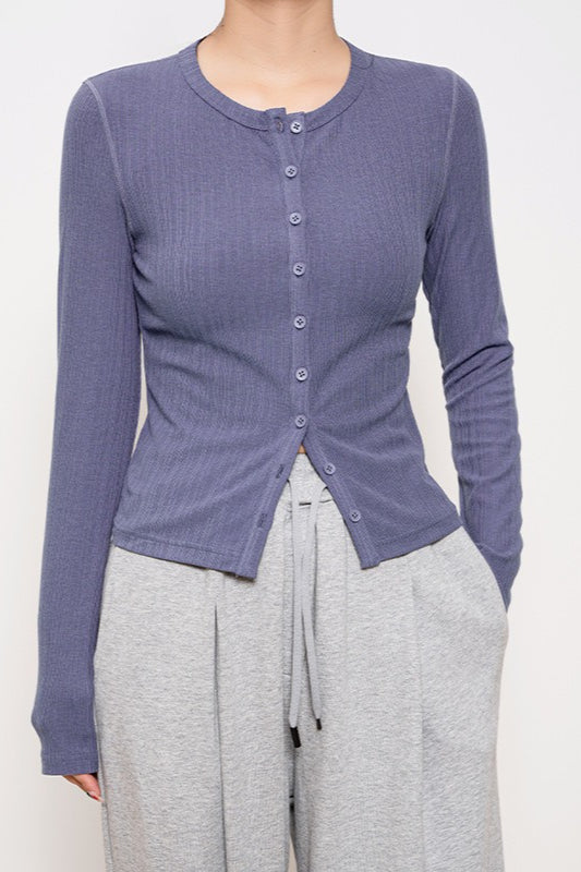 Lightweight Long-sleeve Ribbed Slim-fit Single-row Button Knit Cardigan