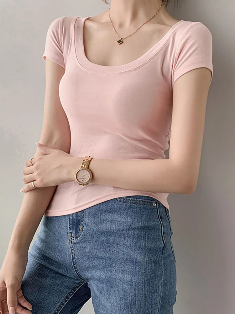 16 Colors Summer T Shirt T-shirt Woman Clothes Tops Y2k Cotton Slim Tshirt Female Short Sleeve