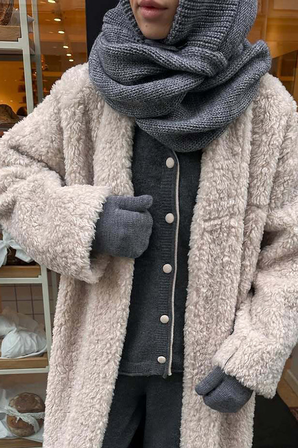 Color Knitted Hooded Scarf and Thick Warm Gloves Two-piece Set