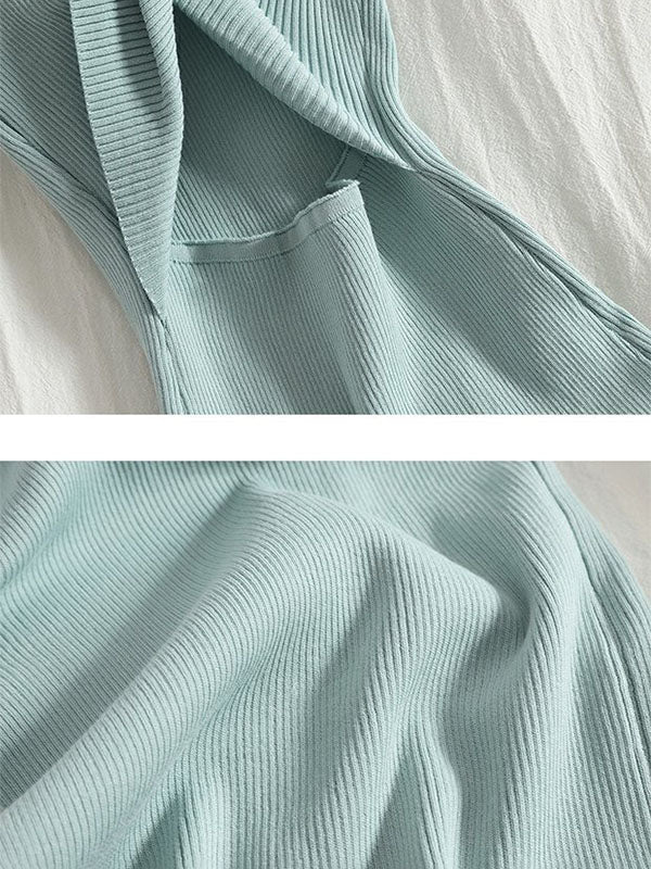Bodycon Sleeveless Bowknot Hollow Color Midi Dresses