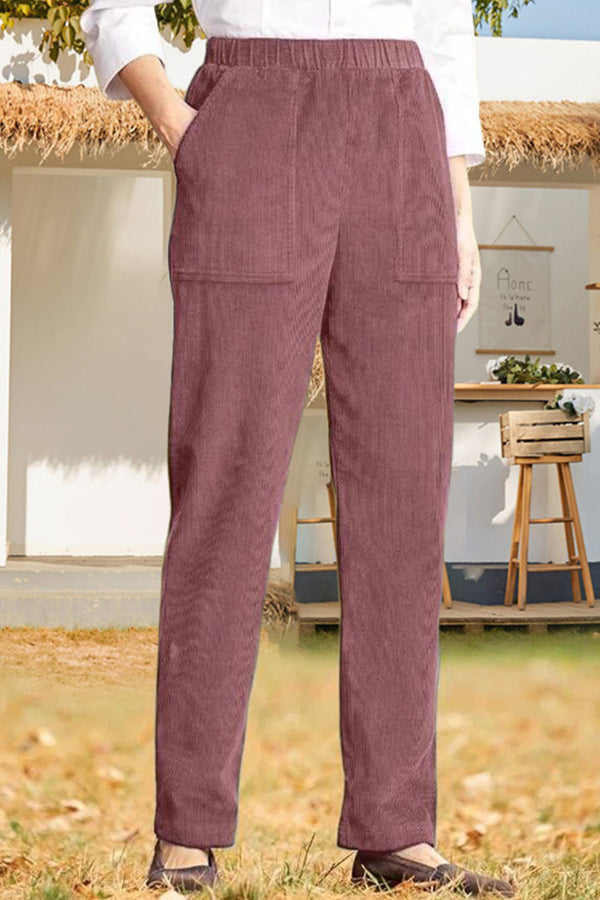 Color Elastic Waist Striped Straight Pants