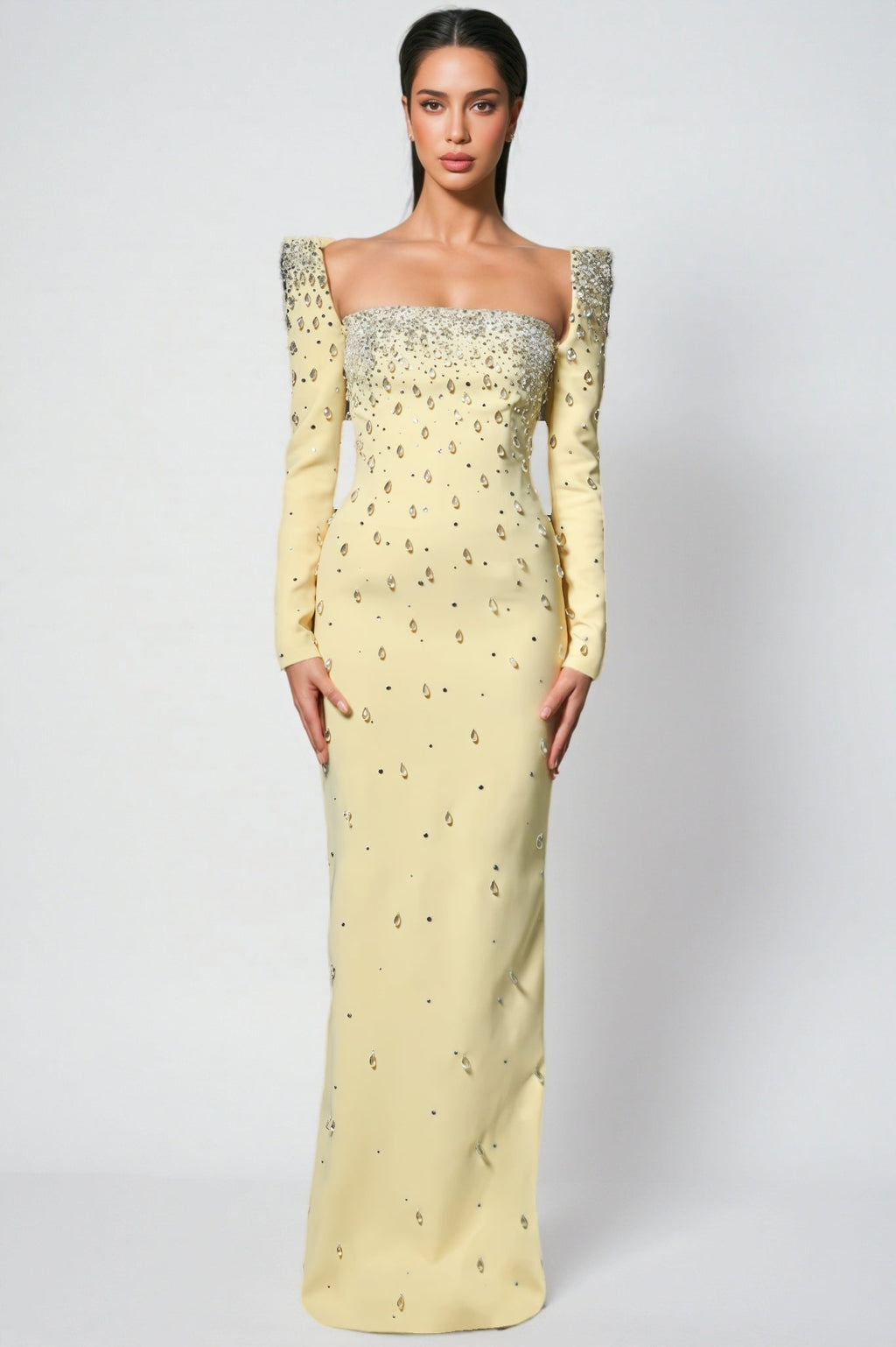 Pamedy Yellow Diamonds Beaded Maxi Dress