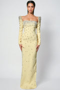 Pamedy Yellow Diamonds Beaded Maxi Dress