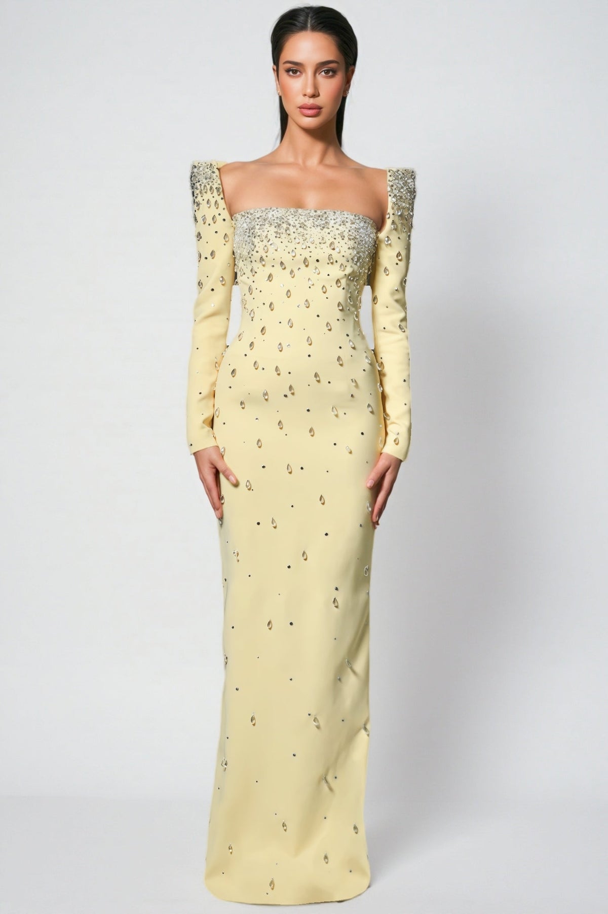 Pamedy Yellow Diamonds Beaded Maxi Dress