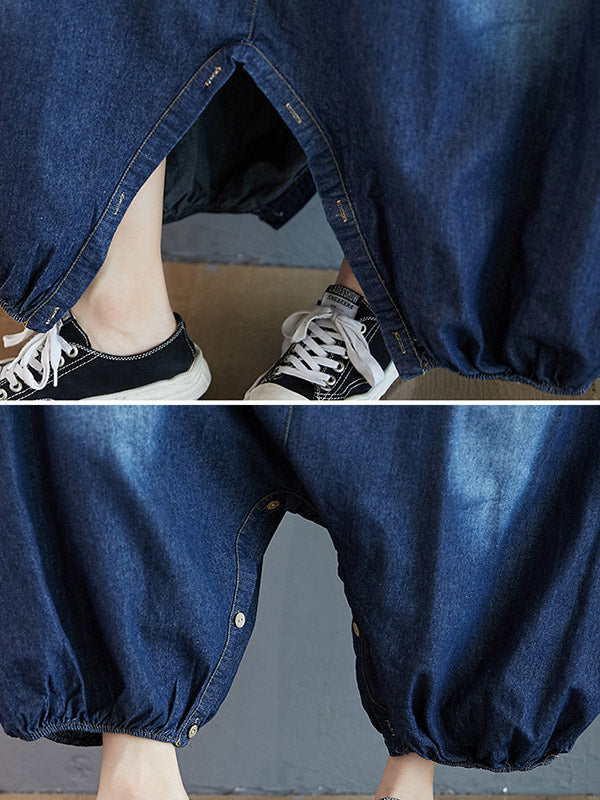 Simple Denim Buttoned Overalls&dress