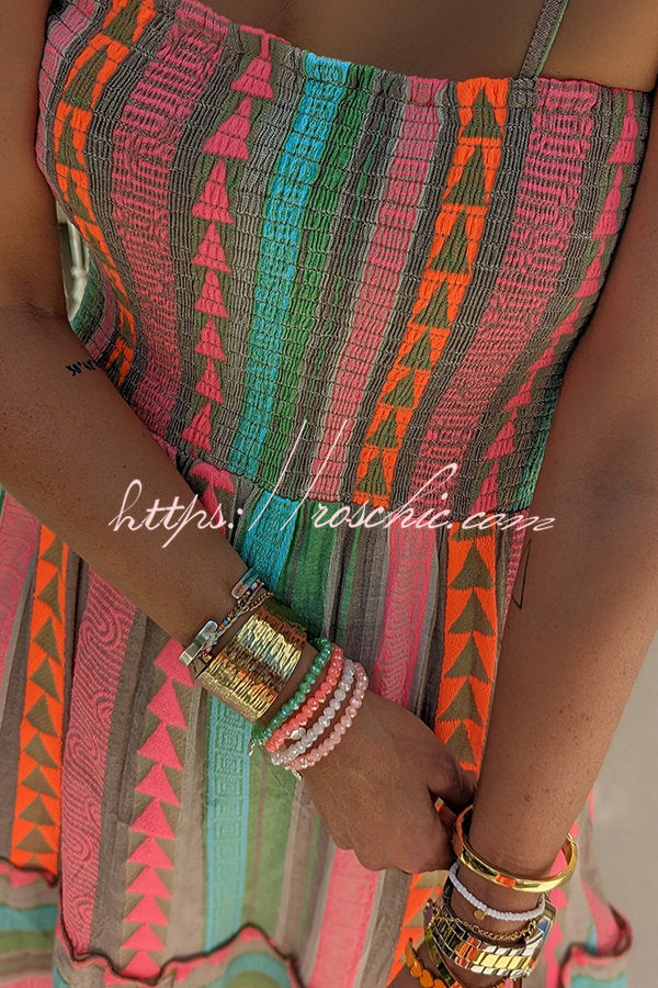 Plenty of Sunshine Linen Blend Print Smocked Cami Midi Dress