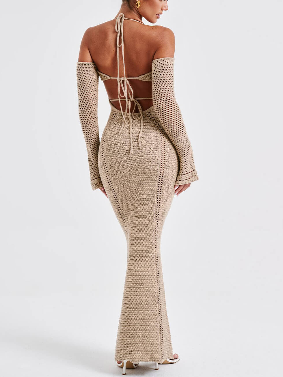Backless Suspender Slim Hollow Long Sleeve Dress