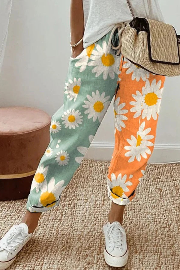 Unique Printed Button Pocket Pants