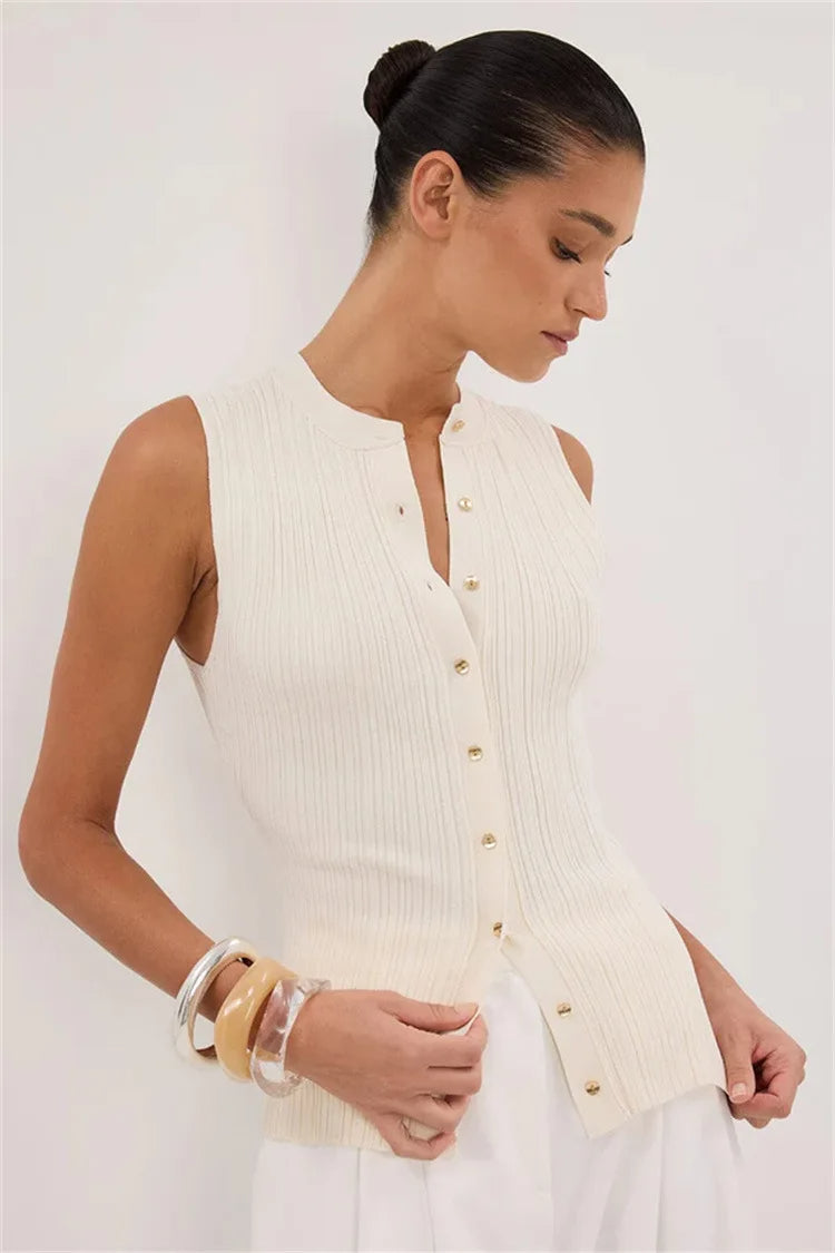 Ribbed Sleeveless Cardigan