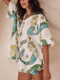Holiday Mermaid Print Loose Shorts Two-piece Set