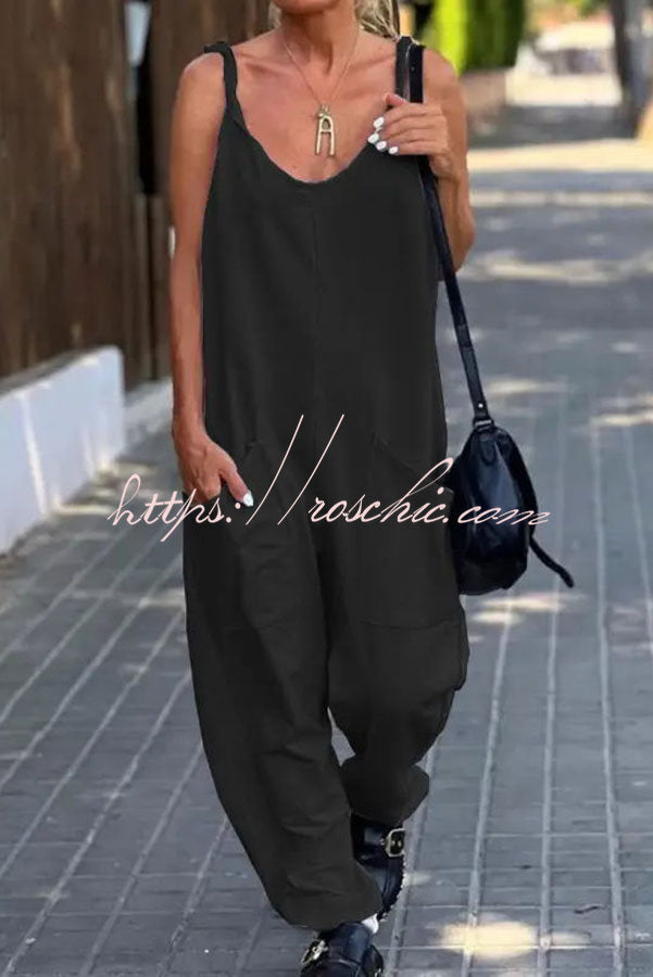 Relaxing Bay Color Pocketed Beach Jumpsuit