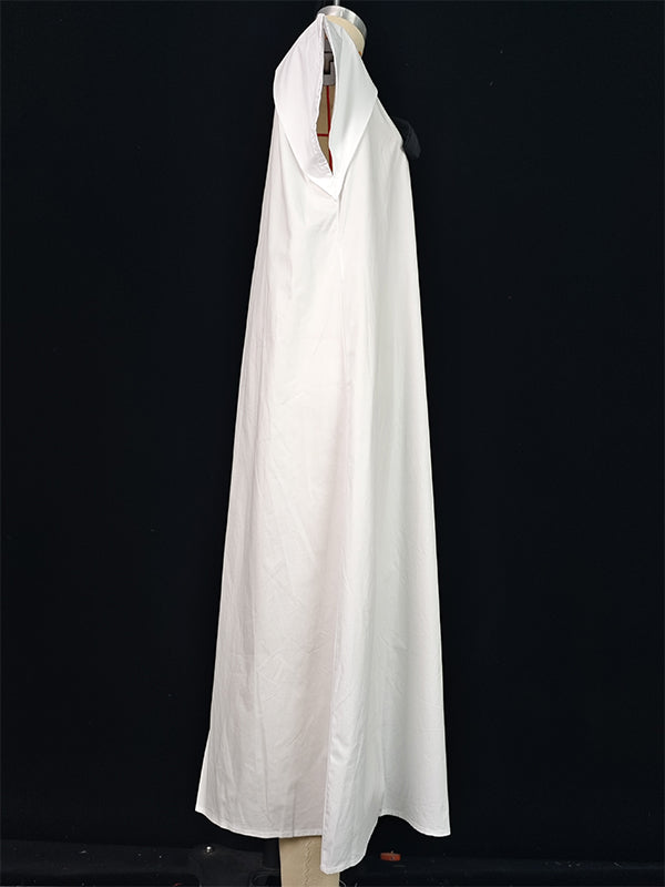 A-line Loose Pleated Tied Round-neck Midi Dresses