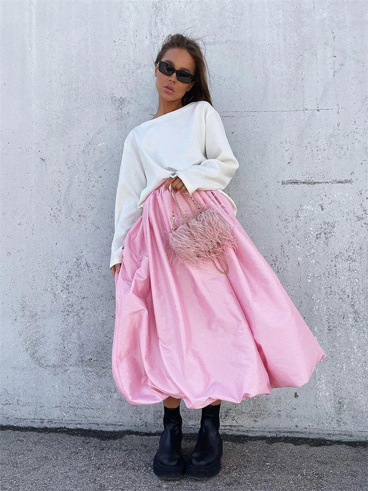 Satin White Skirts High Street Pleated Maxi Skirts for Spring New Evening Nighy Party Skirts