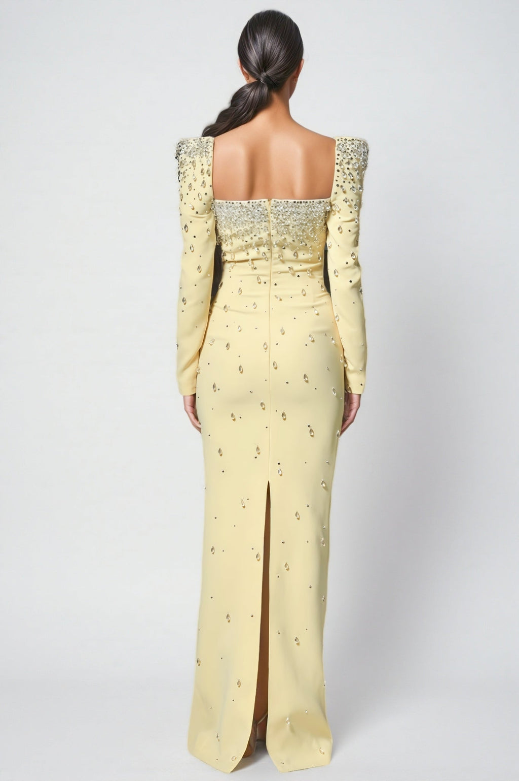 Pamedy Yellow Diamonds Beaded Maxi Dress