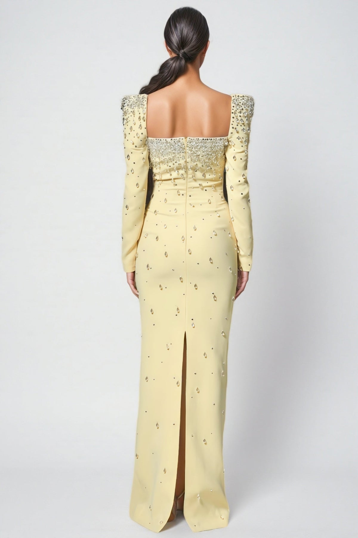 Pamedy Yellow Diamonds Beaded Maxi Dress