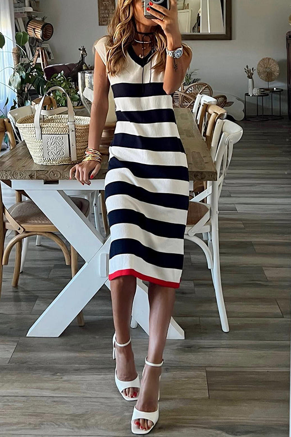 Cutest in the Room Striped V-neck Loose Slit Midi Dress