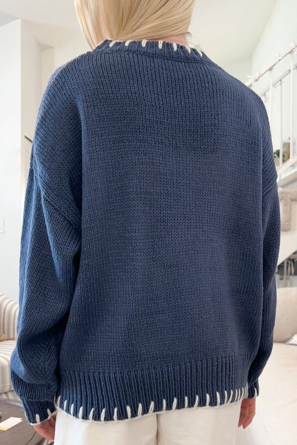 Slouchy Bow Jacquard Loose Pullover Sweater