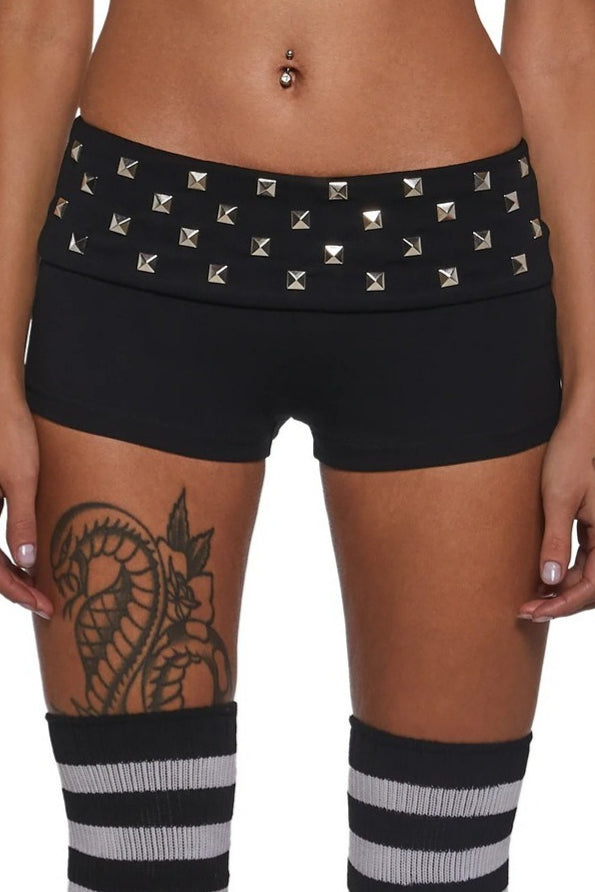 Black Rivet Skinny Hot Shorts
