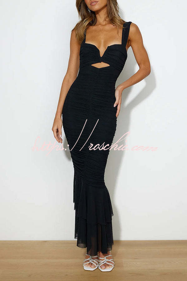 Color High Waist Pleated Mermaid Dress