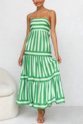 Beachy Dreams Striped Print Back Smocked Pocket A-line Slip Midi Dress
