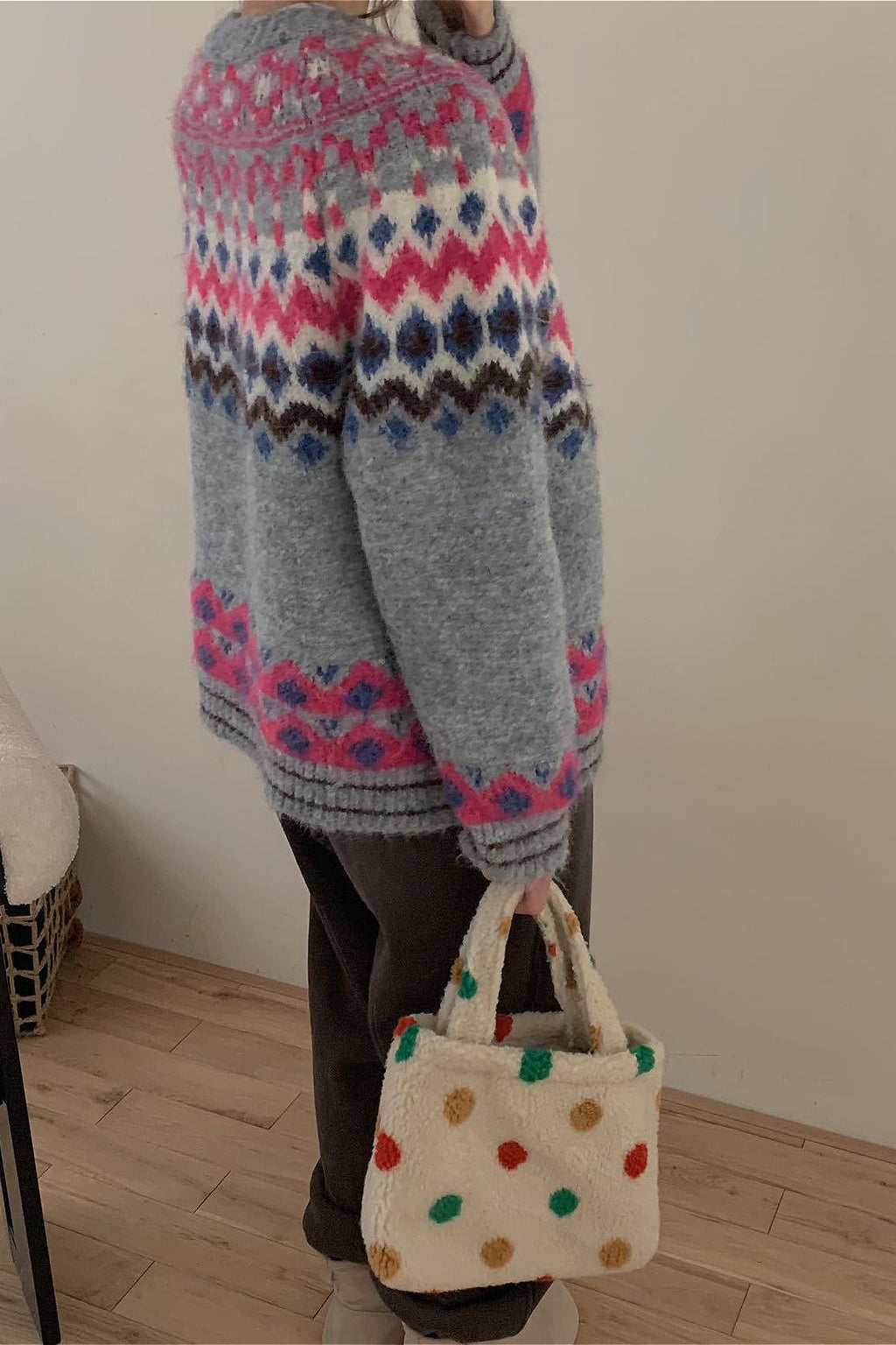Fair Isle Jacquard Colorblock Knit Cardigan