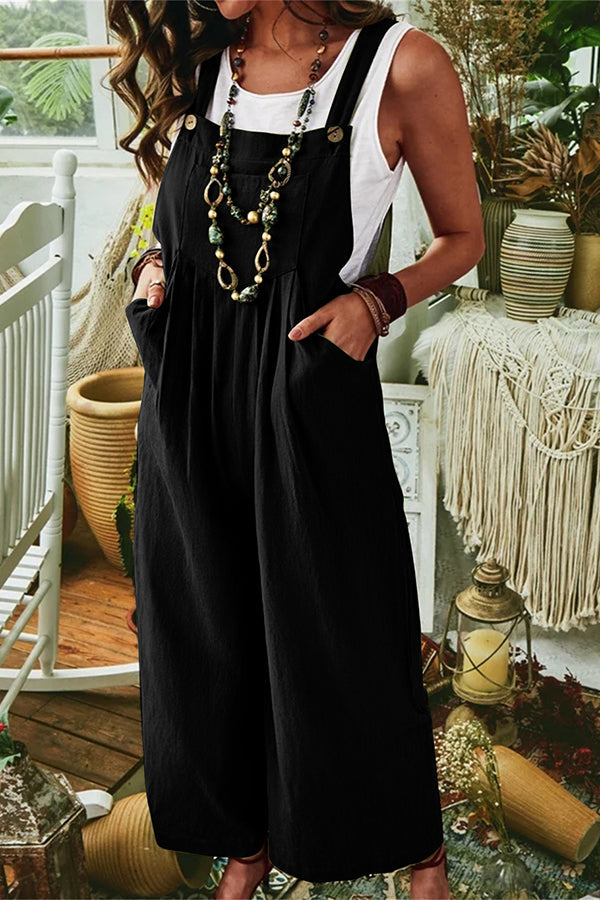 Witty Remark Linen Pockets Overall Jumpsuit