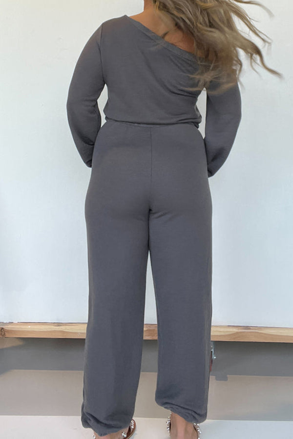 Dare Me Off the Shoulder Jumpsuit Charcoal