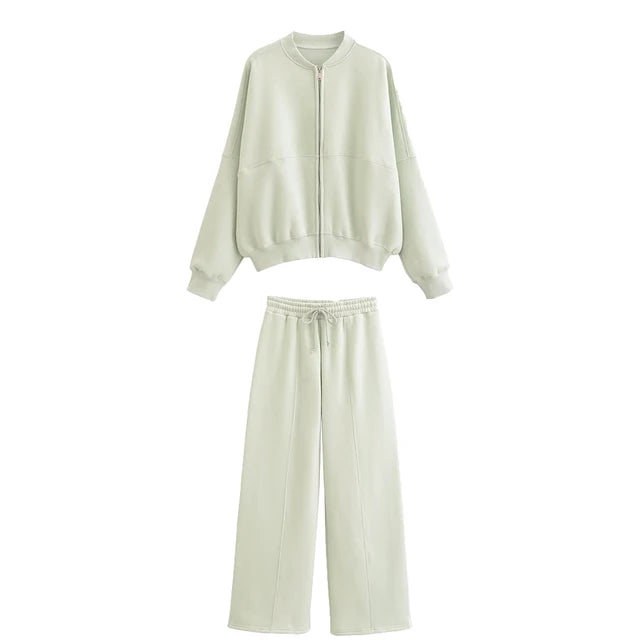 Lace Up Pant Sets Loose V Neck Cardigan Woman Autumn Winter Sports Pants 2 Piece Sets Outfits