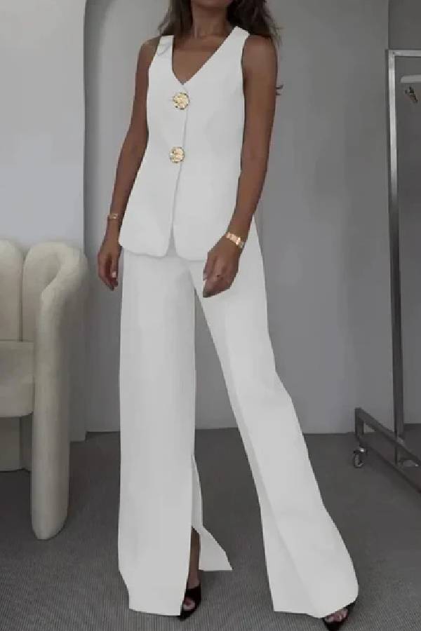 Color Sleeveless Vest & Suit Pants Two-piece Set