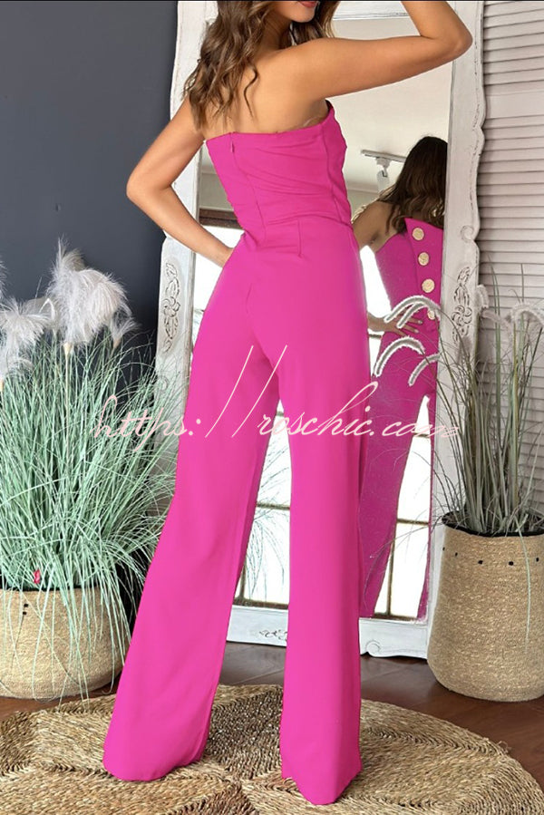 Color Tube Top Gold Button Embellished Bootcut Jumpsuit