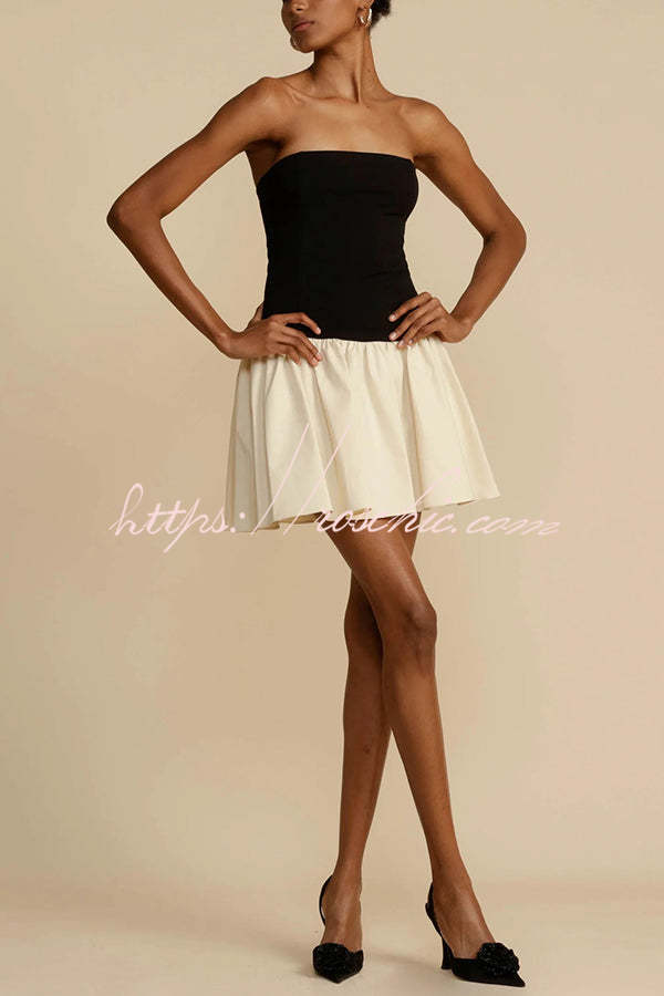And Sweet Off Shoulder Patchwork Stretch Mini Dress