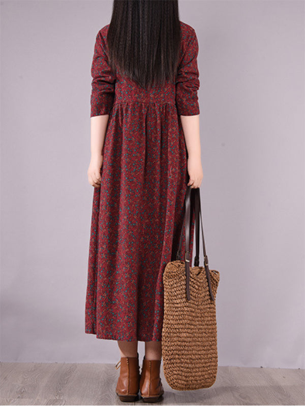 Original Lapel Frenum Printed Midi Dress