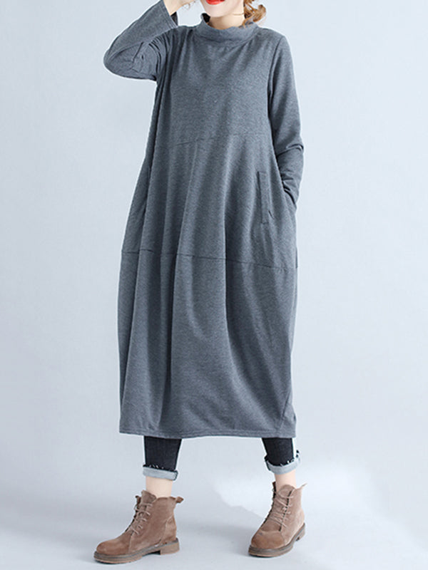 Loose Color Hooded Midi Dresses